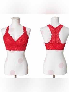 NWT Red Lace Racerback Bralette - Floral Lace - Red - Medium